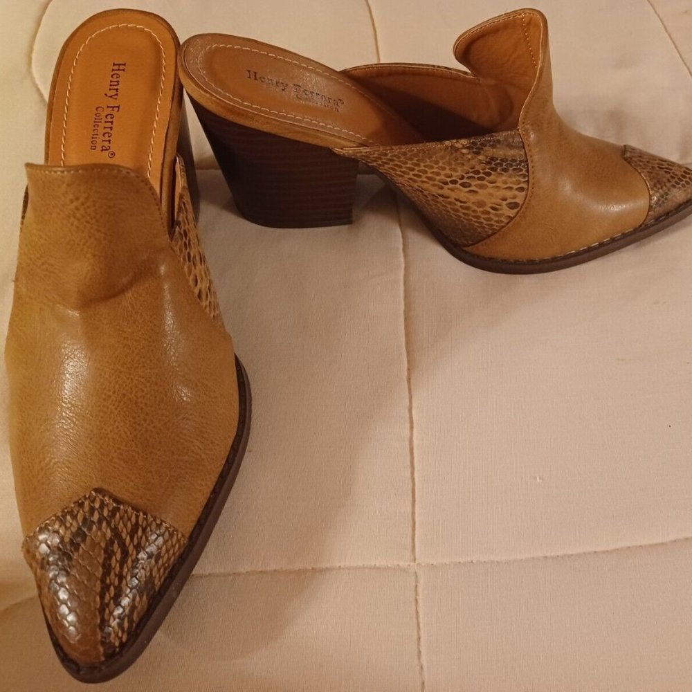 Henry Ferrera 8 tan Brown Booties ankle boots Slides Heels Shoes